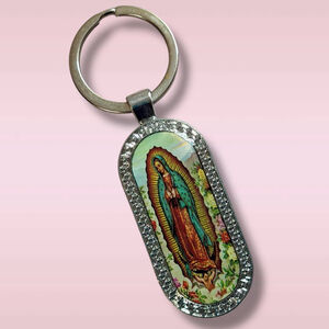 Virgen de Guadalupe Oval Keychain Silver Tone Religious Catholic New